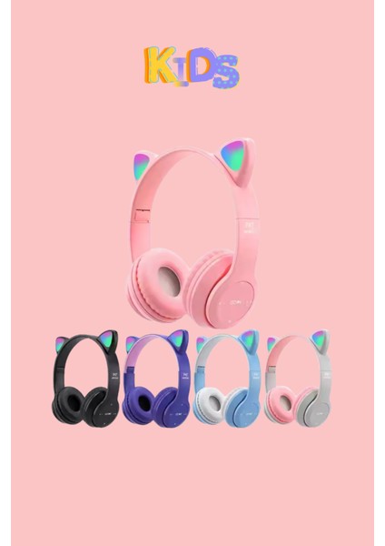 Kedi Kulaklık Bluetooth Kablosuz Rgb Işıklı Çocuk Oyun Kulaklığı Radyolu