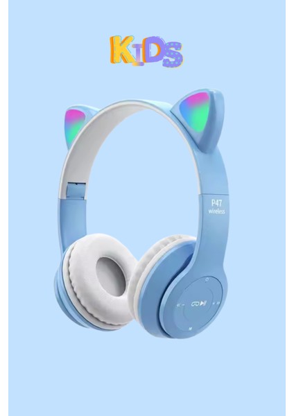 Kedi Kulaklık Bluetooth Kablosuz Rgb Işıklı Çocuk Oyun Kulaklığı Radyolu