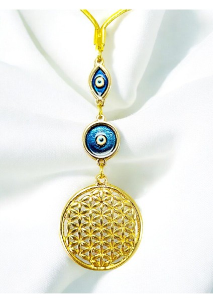 Nazar Boncuklu Gold Metal Lotus Çiçeği Araba Dikiz Ayna Süsü/elips Mineli Yeni Araba Hediyesi