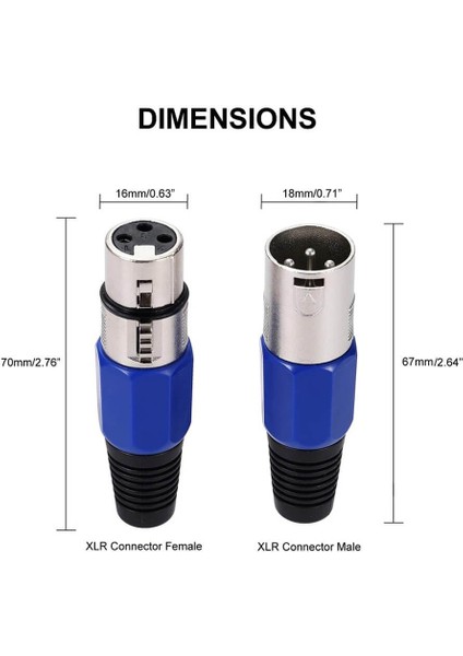 2 Adet - 3 Pin Xlr Konektörü Dişi + Erkek Mikrofon Jackı - Mikrofon Ses Jakı