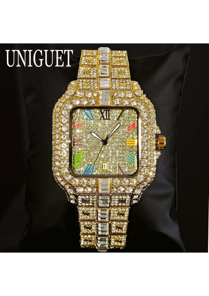 2025 Lüks Elmas Taşlı Erkekler Için Gökkuşağı Kadranlı Takvim Kuvars Saatler Out Kol Saati Kadın Saat Lüks