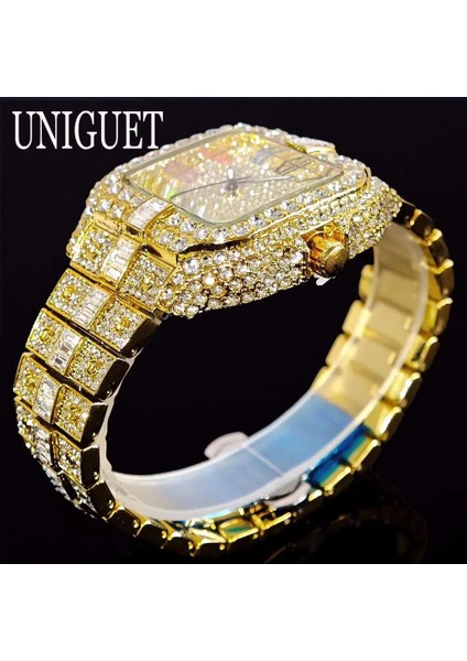 2025 Lüks Elmas Taşlı Erkekler Için Gökkuşağı Kadranlı Takvim Kuvars Saatler Out Kol Saati Kadın Saat Lüks fırsatları