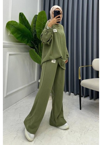 Mint Klasik Fitilli Kazak ve Pantolon Takım