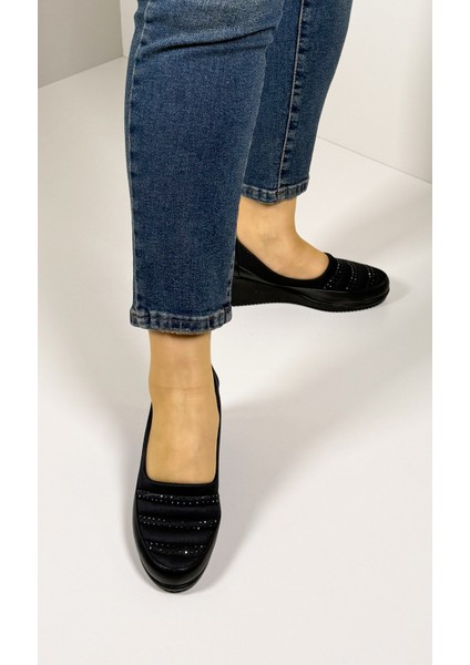 B-03 Lumora Rahat Ortopedik Streç Taş Detaylı Kadın Dolgu Ayakkabı Siyah modelleri