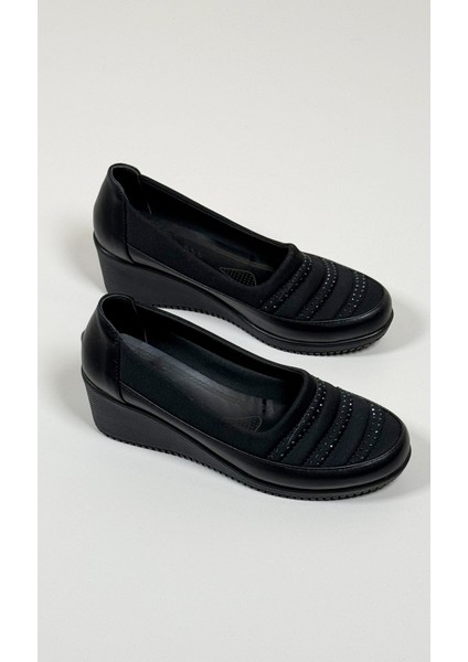 B-03 Lumora Rahat Ortopedik Streç Taş Detaylı Kadın Dolgu Ayakkabı Siyah indirimleri