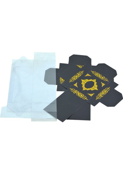 Hediyelik Alt Üst Karton Kapak Siyah Gold Varaklı Arası Asetat Kutu (8CMX8CMX16.5CM)