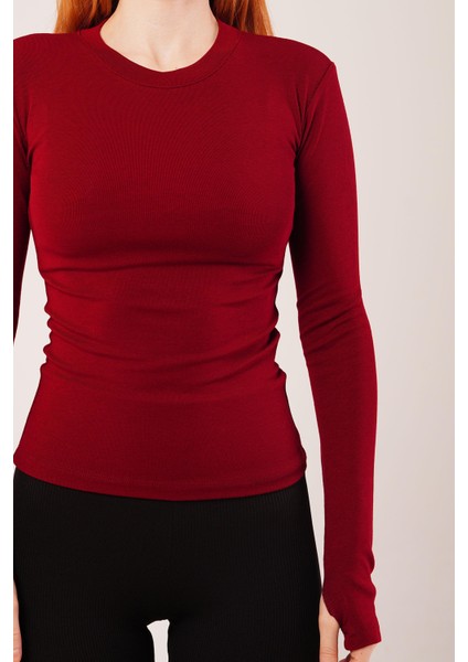 Uzun Kollu Basic Bordo Bluz