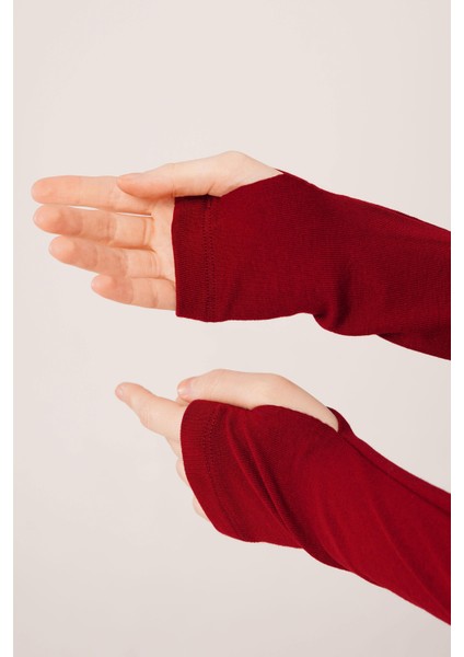 Uzun Kollu Basic Bordo Bluz
