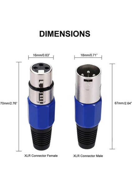 10 Adet - 3 Pin Xlr Konektörü 5 Adet Dişi + 5 Adet Erkek Mikrofon Jackı - Mikrofon Ses Jakı