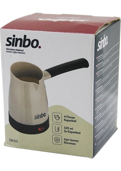 Sinbo SCM-2975 Elektrikli Cezve Pls.türk Kahve Makine Çelik Gizli REZİSTANS700W 4 Fincan - 320MLTAK-ÇIKAR Kulp (4401)