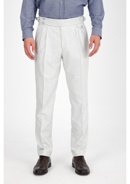 Italian Model Tokalı Ayarlanabilir Kemer Pileli Dukuma Kumaş Doble Paça Erkek Pantalon