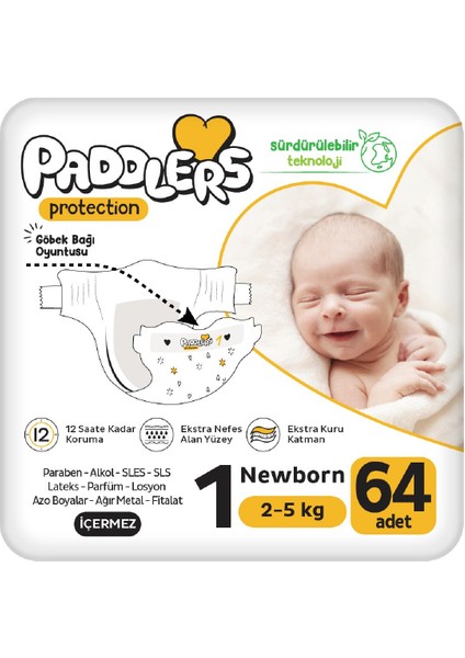 Protection Bebek Bezi 1 Numara Yenidoğan 64 Adet (2-5 kg) Jumbo Paket