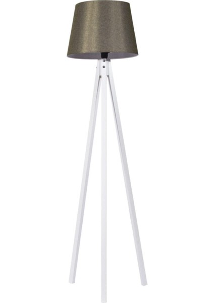 Kumaş Lambader 3 Ayaklı Ahşap Lamba Tripod Abajur Haki Yeşil Beyaz