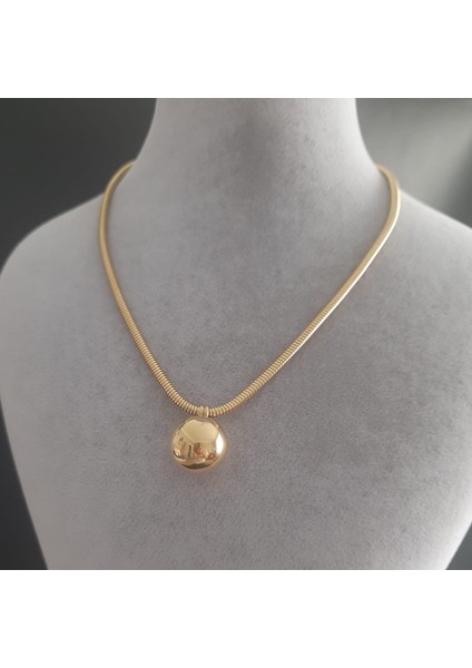 Paslanmaz Çelik Gold Renk Boru Zincir Büyük Topçuk Kadın Kolye