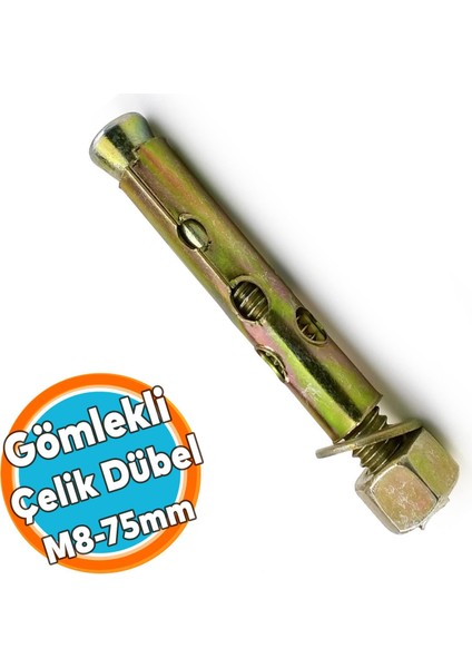 Saplamalı Dübel Gömlek Çelik Dübel M8X75 mm Raf Montaj Bağlantı Zemin Monte Tavan Beton Asma Aparat