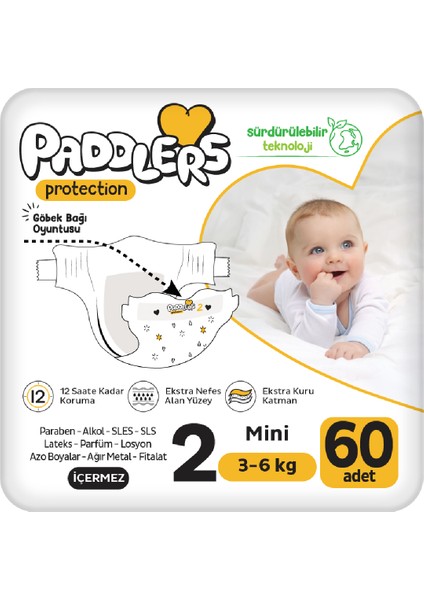 Protection Bebek Bezi 2 Numara Mini 60 Adet (3-6 kg) Jumbo Paket