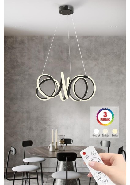 Istanbul Avize Delux Siyah Ledli 3 Renk Kumandalı Modern LED Avize