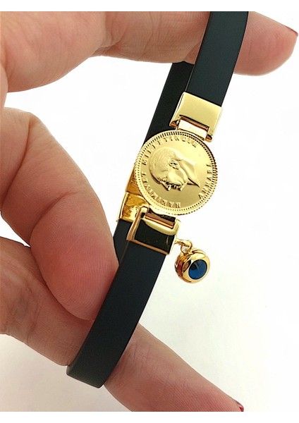 Ata Yarım Altınlı Kauçuk Kordonlu Bileklik ABYBLK0144