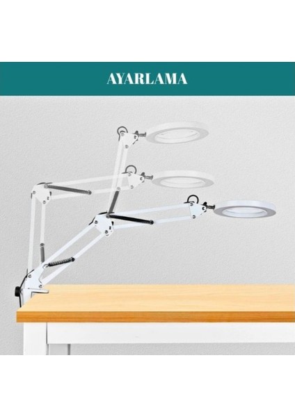 Işıklı Masa Üstü Büyüteç 8x ,2 Kollu, 64 Led, 3 Işık Modlu, USB Kumandalı