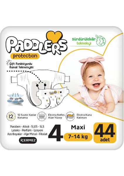Protection Bebek Bezi 4 Numara Maxi 44 Adet (7-14 kg) Jumbo Paket