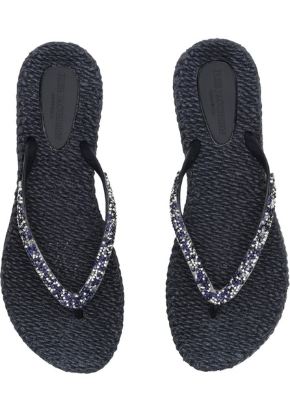Dark Indigo CHEERFUL03G - Mavi Taşlı Parmak Arası Terlik