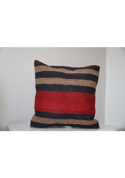 40 x 40 El Yapımı Vintage Kırmızı Siyah Kilim Yastık Kılıfı, Bohem Dekoratif Yastık, Harika Ev Dekoru modelleri