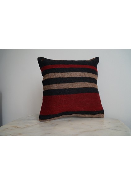 40 x 40 El Yapımı Vintage Kırmızı Siyah Kilim Yastık Kılıfı, Bohem Dekoratif Yastık, Harika Ev Dekoru fırsatları