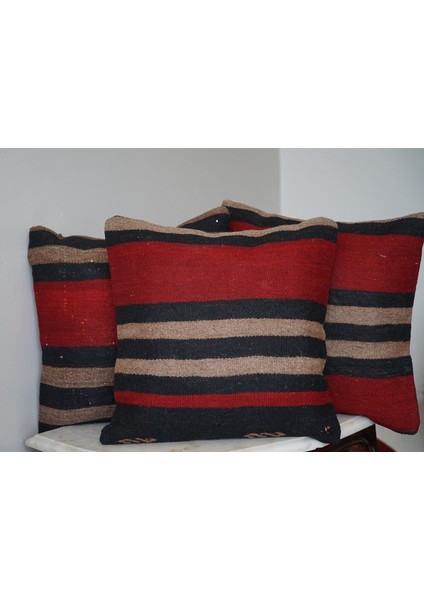 40 x 40 El Yapımı Vintage Kırmızı Siyah Kilim Yastık Kılıfı, Bohem Dekoratif Yastık, Harika Ev Dekoru indirimleri