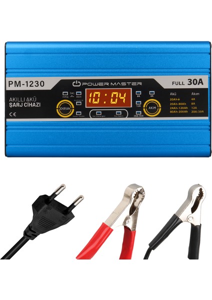 12 Volt Max 30 Amper LCD Ekranlı Akü Şarj Cihazı