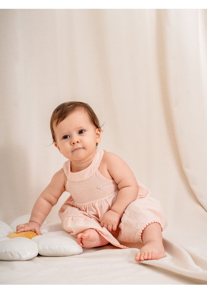 KD53402. Şile Bezi Fırfırlı Kız Bebek Elbisesi - 6-36 Ay Arası