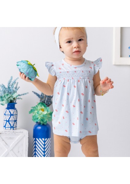 Altı Çıtçıtlı %100 Pamuk Kız Bebek Elbisesi