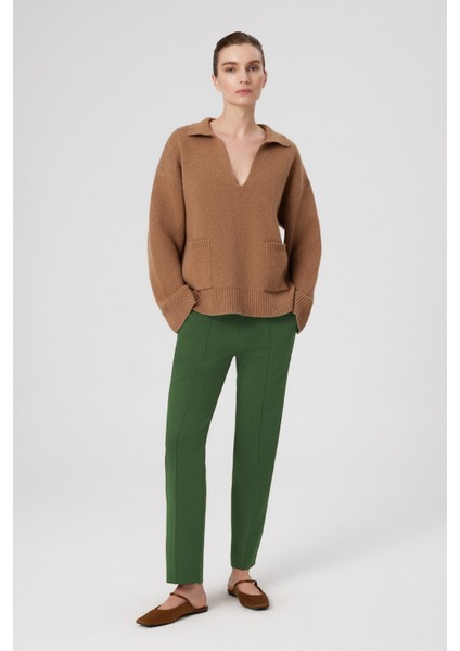 Yeşil Nervür Dikişli Cep Detaylı Kadın Pantolon