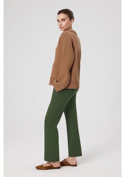 Yeşil Nervür Dikişli Cep Detaylı Kadın Pantolon fiyatları