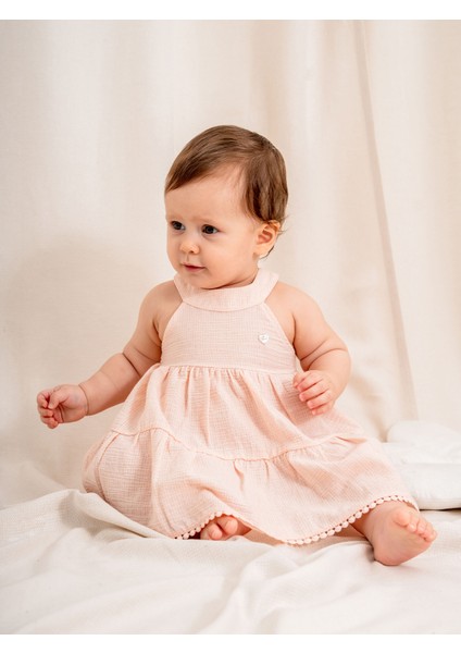 KD53402. Şile Bezi Fırfırlı Kız Bebek Elbisesi - 6-36 Ay Arası