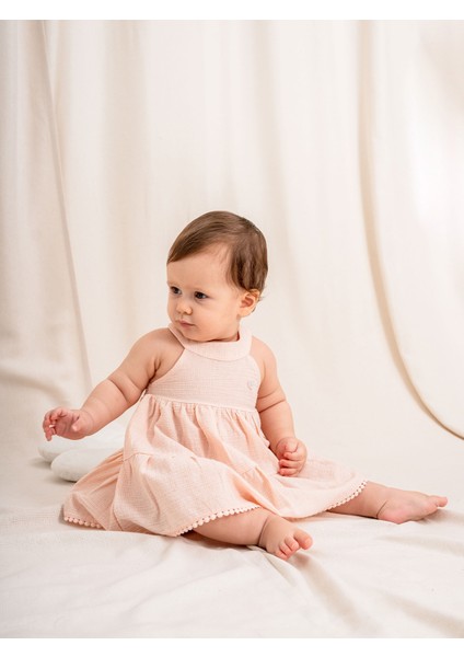 KD53402. Şile Bezi Fırfırlı Kız Bebek Elbisesi - 6-36 Ay Arası