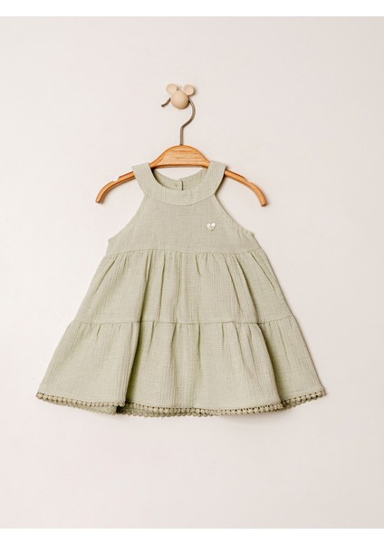KD53402. Şile Bezi Fırfırlı Kız Bebek Elbisesi - 6-36 Ay Arası