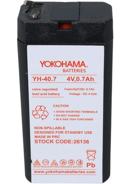 Yokohama Yh-40.7 4 Volt - 0.7 Amper Kuru Akü (34X22X64 Mm)