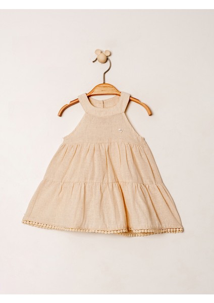 KD53402. Şile Bezi Fırfırlı Kız Bebek Elbisesi - 6-36 Ay Arası