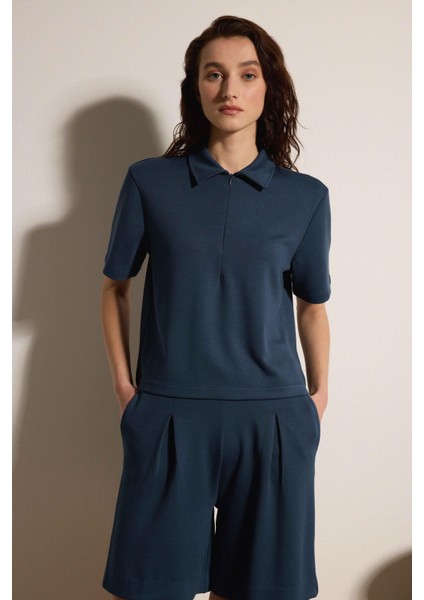 Polo Yaka Fermuarlı Kısa Kol Tshirt modelleri