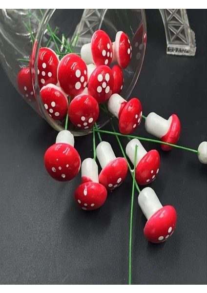 Yapay Mantar 30 Adet Mini Teraryum Malzemesi Telli Kırmızı Mantarlar Dekoratif Saksı Süsleri fırsatları