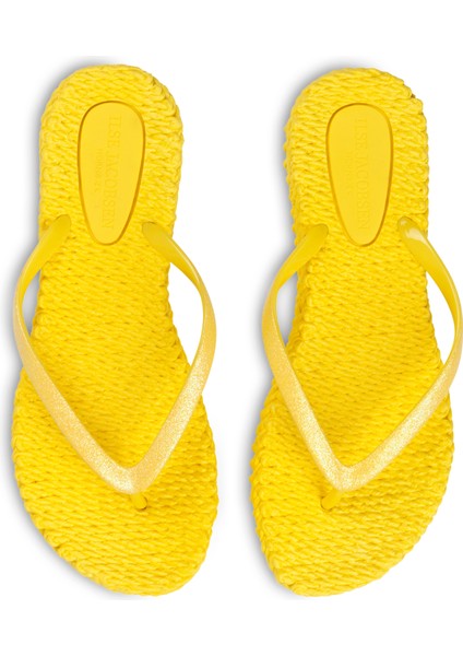 Yellow CHEERFUL01 - Sarı Simli Parmak Arası Terlik