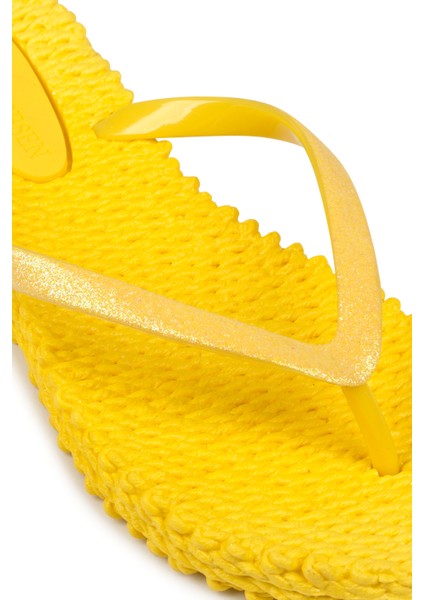 Yellow CHEERFUL01 - Sarı Simli Parmak Arası Terlik