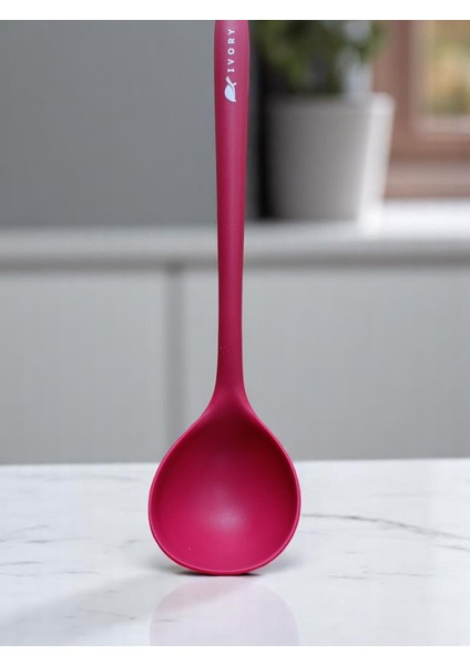 Silikon Kepçe Uzun Saplı Fuşya Renk 35 cm