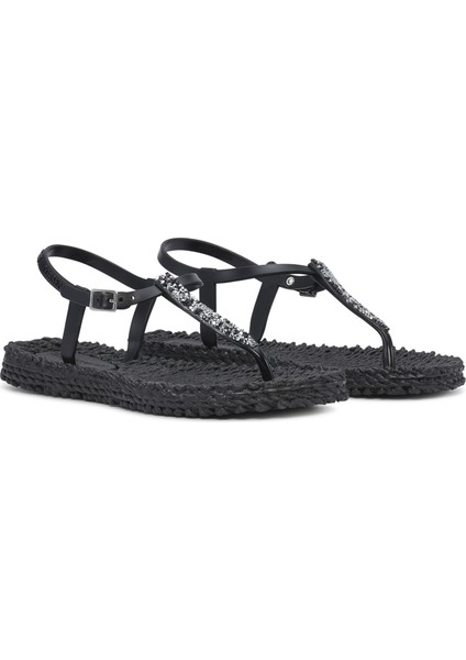 Black CHEERFUL10G - Siyah Taşlı Parmak Arası Terlik