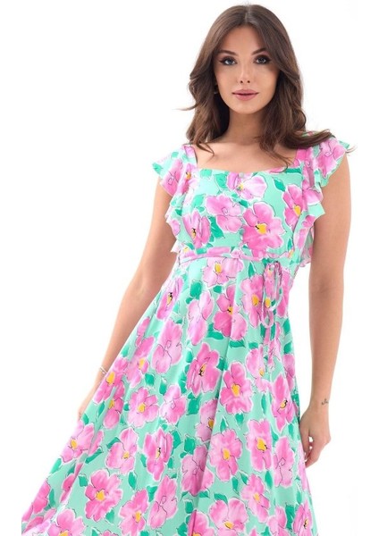 5370 Elbise-Pembe Gül Desen