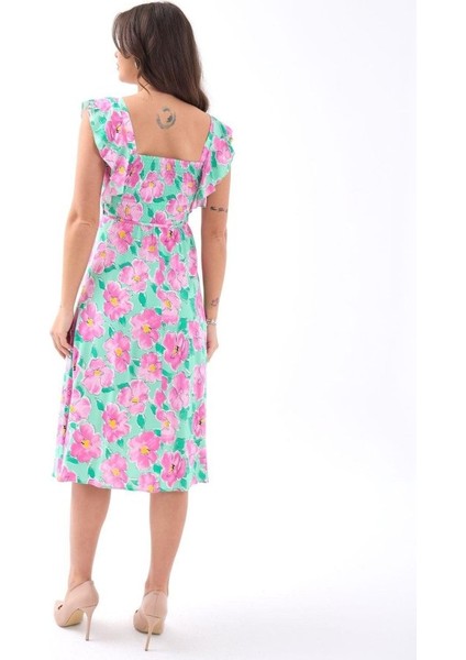 5370 Elbise-Pembe Gül Desen