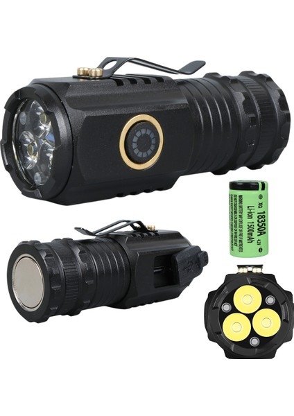 El Feneri 3 Cob Ledli 3 Modlu Şarjlı Type-C Mıknatıslı