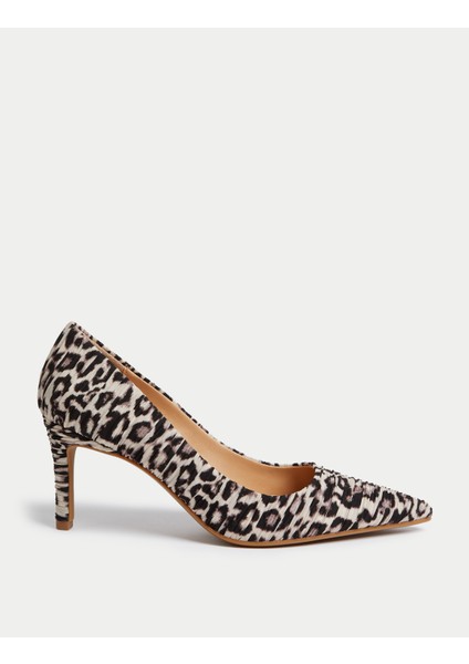 Leopar Desenli Stiletto Topuklu Ayakkabı