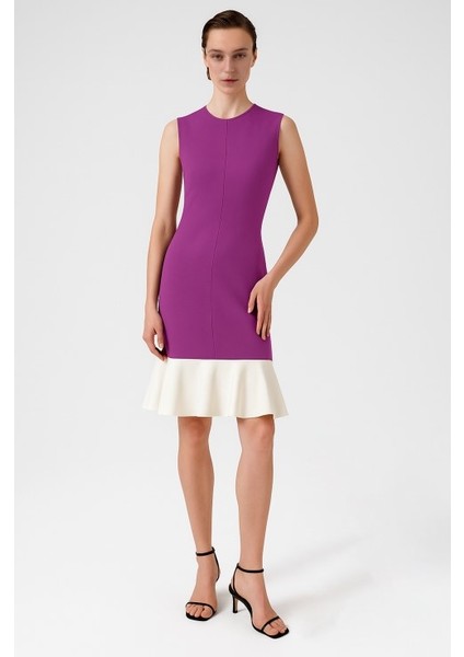 Mor Eteği Fırfırlı Kolsuz Mini Elbise