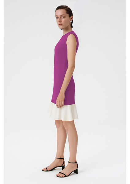 Mor Eteği Fırfırlı Kolsuz Mini Elbise modelleri